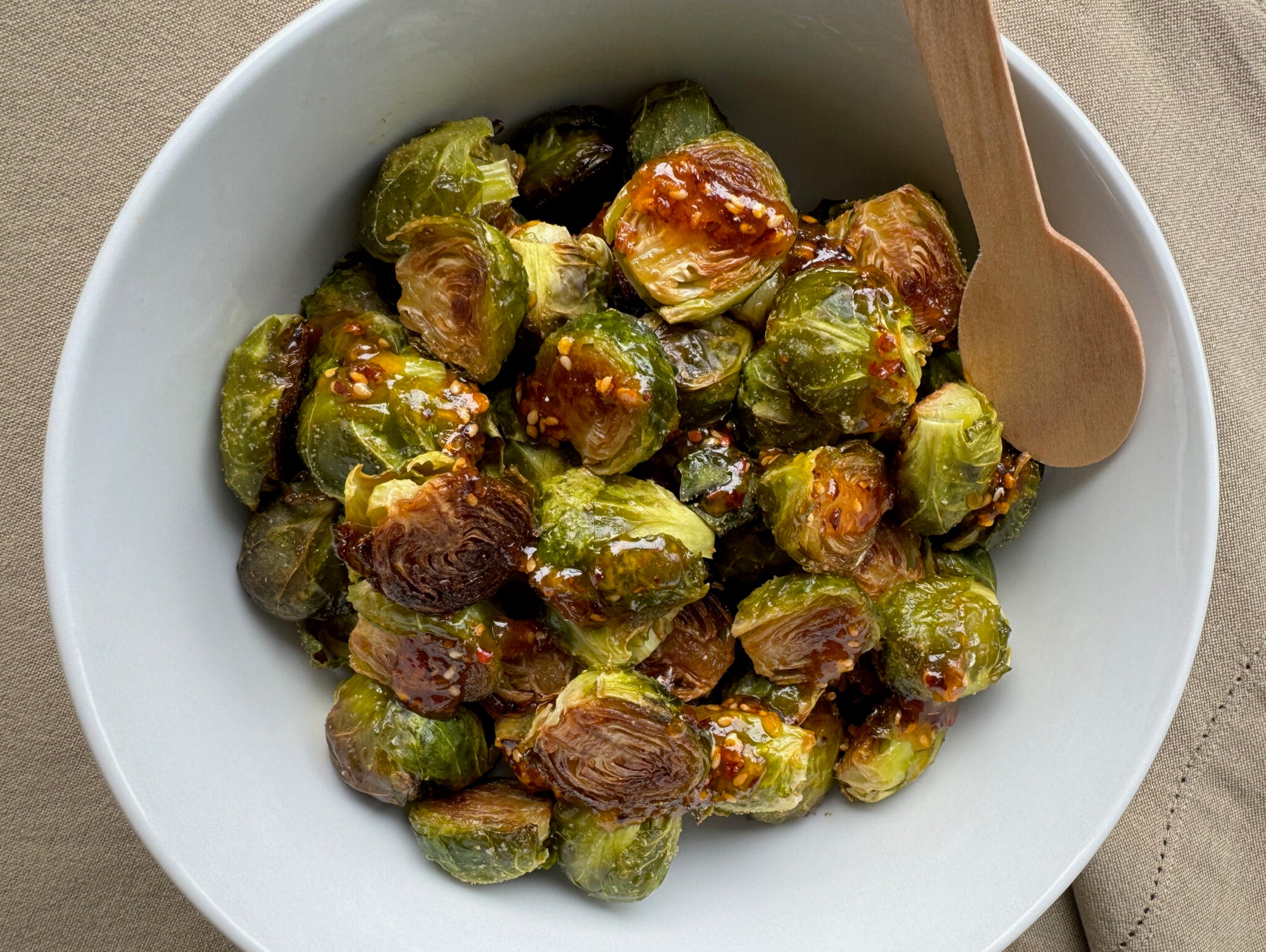 Roasted Brussels Sprouts with Chili Crisp Honey