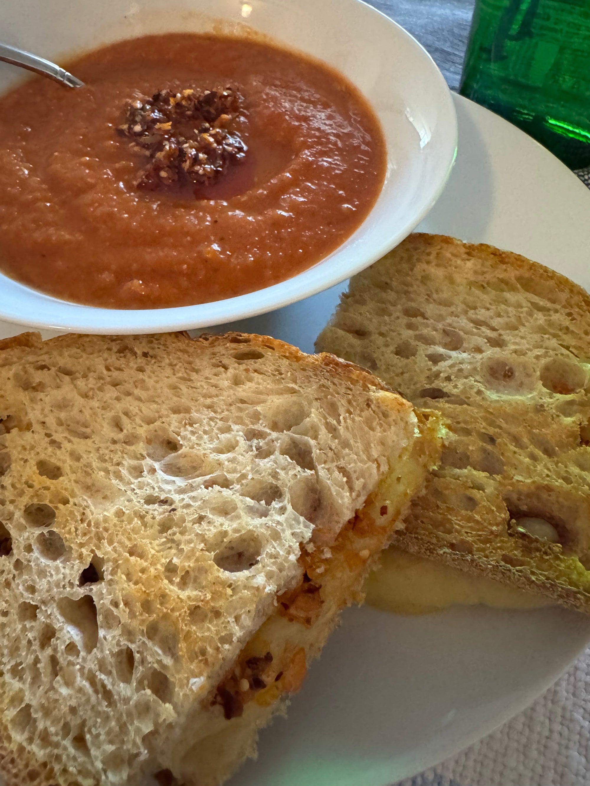 Chili Crisp Tomato Soup and Grilled Cheese with Chili Crisp