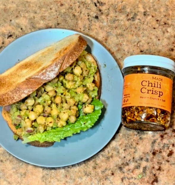 Chick Pea Salad Sandwich (or just Salad) with Chili Crisp