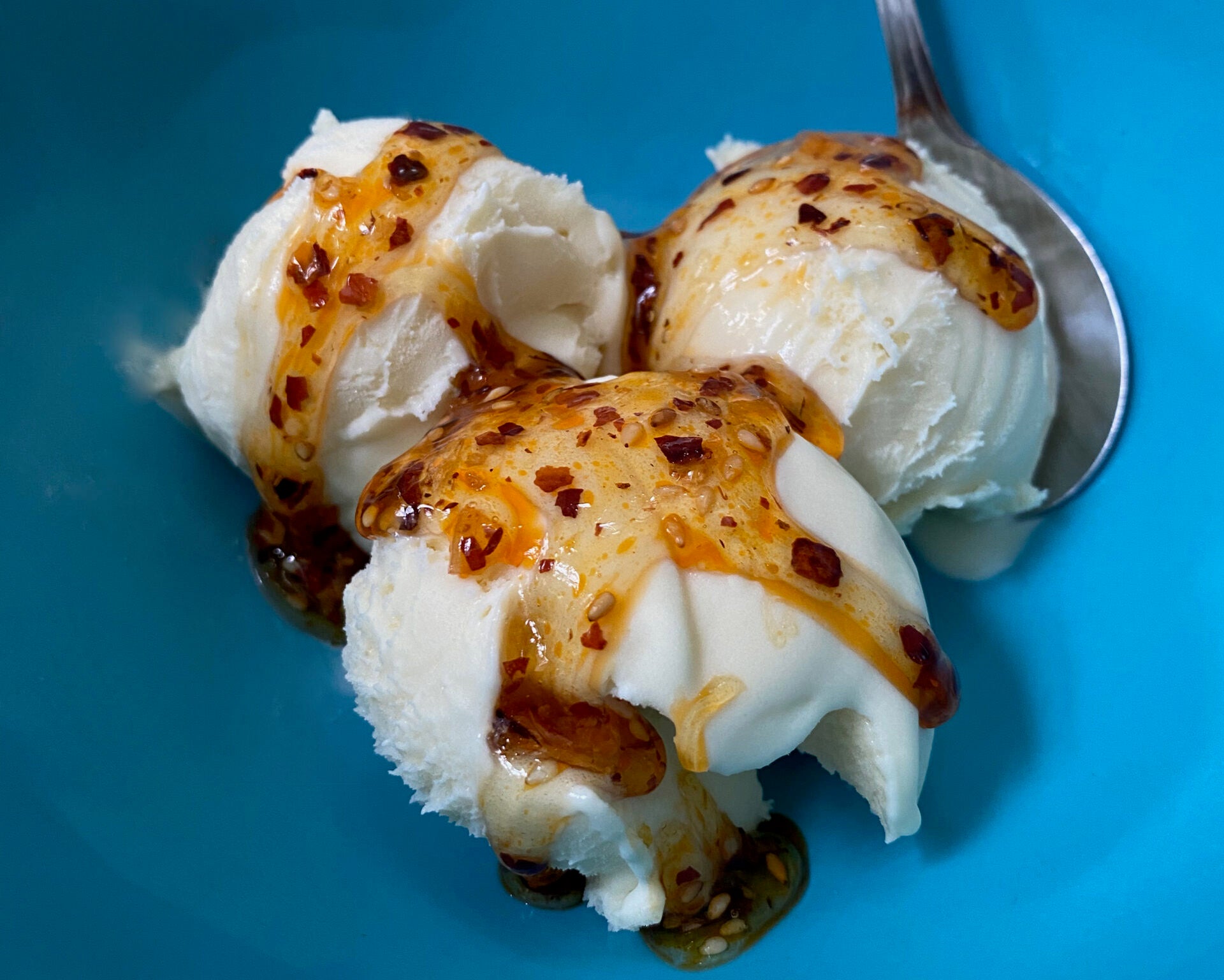 Vanilla Ice Cream with Chili Crisp Honey