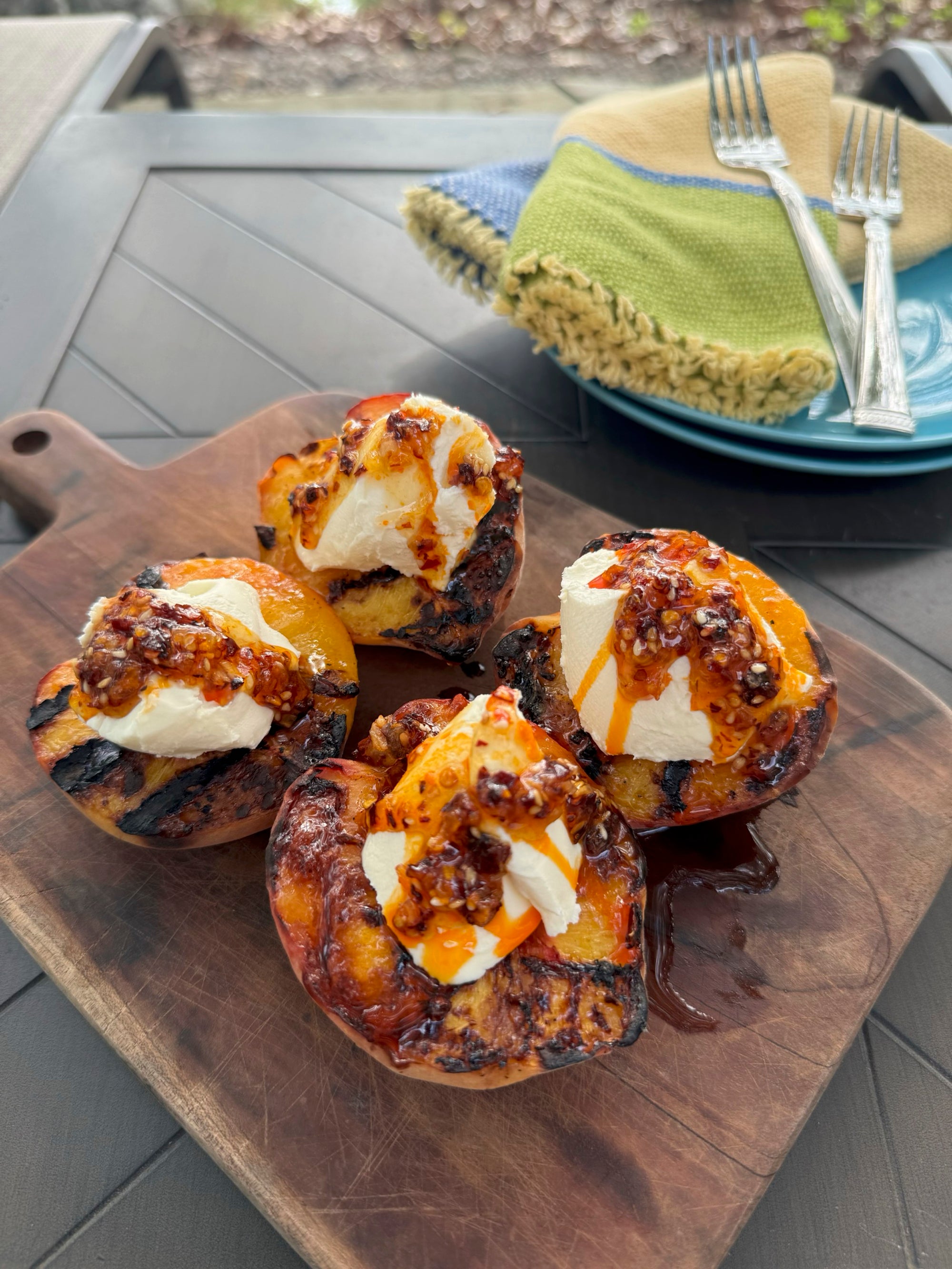 Grilled Peaches with Mascarpone and Chili Crisp Honey